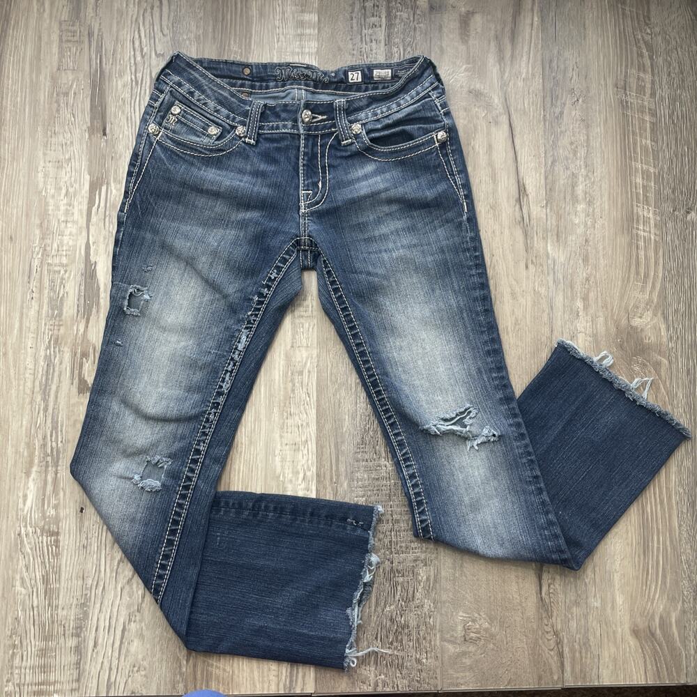 Miss Me Jeans Rhinestone Boot Cut Jp6126b Raw Hem** Size 27** Short**29" inseam - Picture 2 of 16